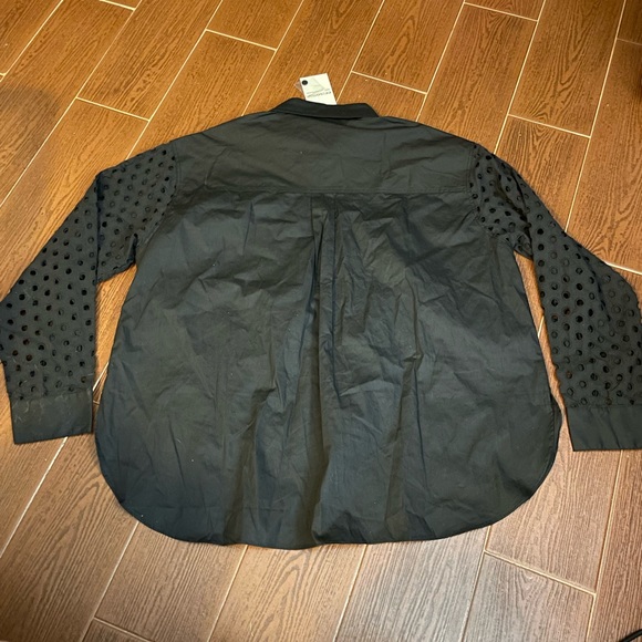 ee:some black button down blouse Size Medium cotton long sleeve shirt oversized - Picture 9 of 12
